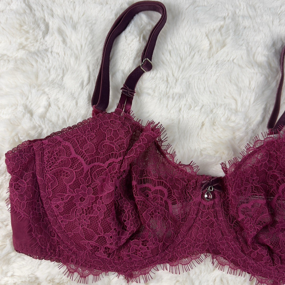 Victoria’s Secret Dream Angels Burgundy Floral Lace Unlined Balconette Bra 36D - Picture 4 of 7